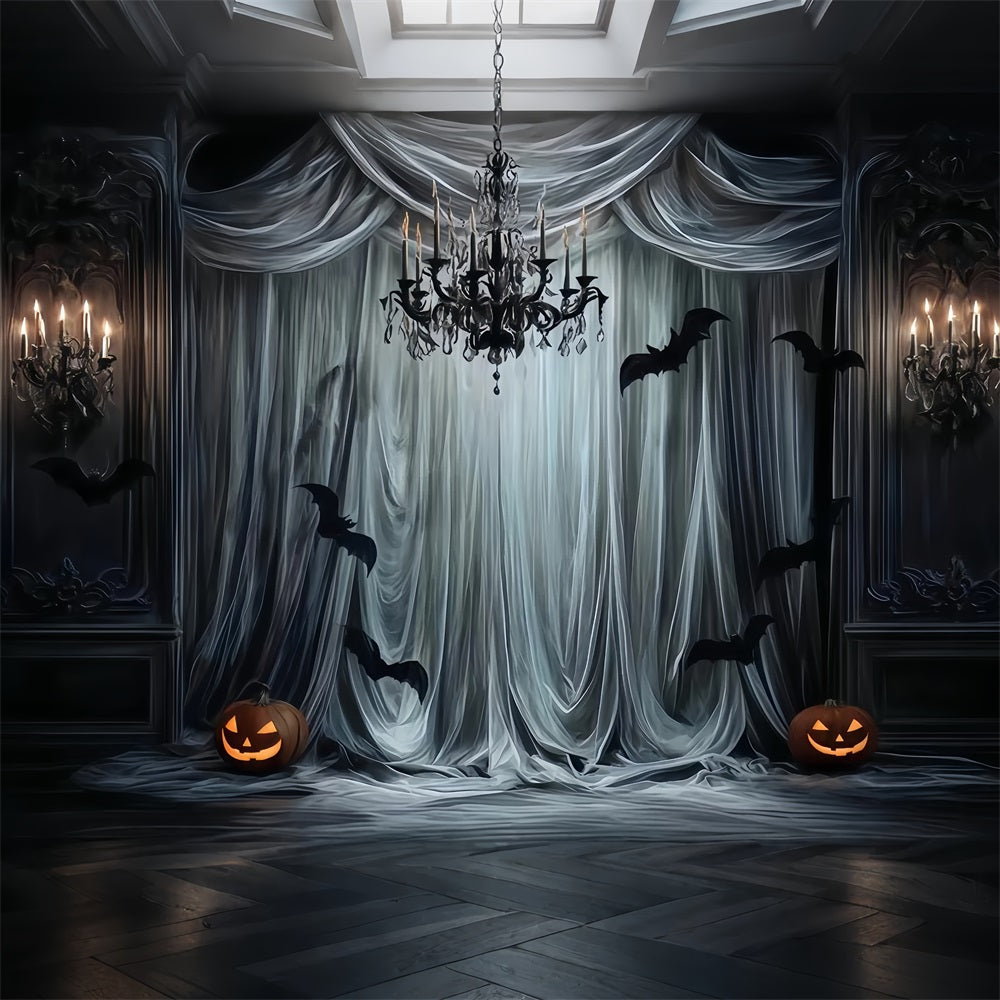 Halloween-Farbkulisse Gotische Vorhänge Fledermaus-Leuchten Halloween-Kulisse für Fotos TWW510-44