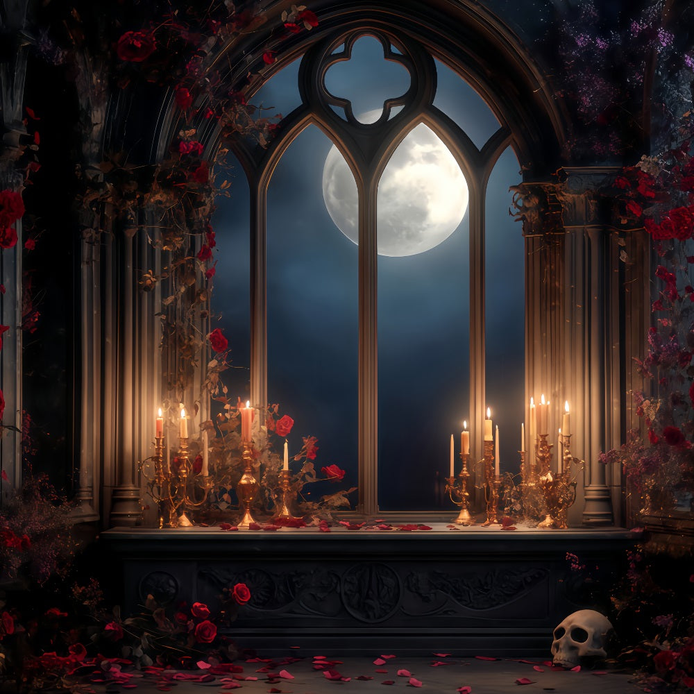 Gruselige Halloween-Hintergründe Mondbeschienener gotischer Kerzenaltar Halloween-Fotohintergründe TWW510-47