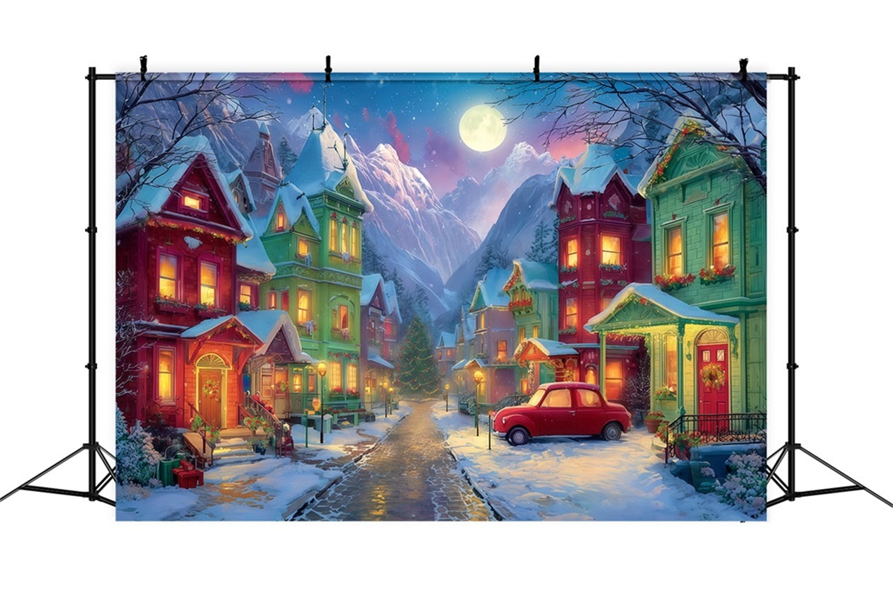 Grinch-Hintergrund Verschneites Dorf Weihnachtsnacht Weihnachtsfotografie-Hintergründe TWW510-50
