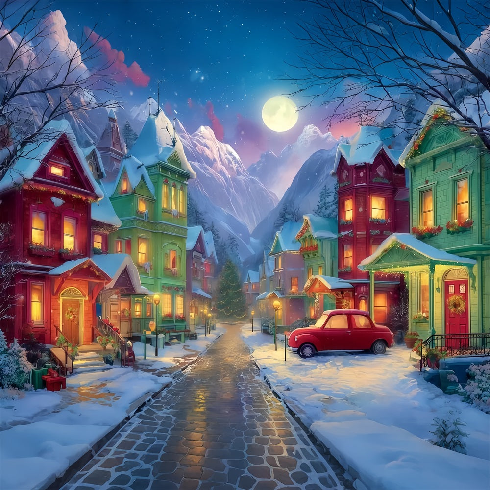 Grinch-Hintergrund Verschneites Dorf Weihnachtsnacht Weihnachtsfotografie-Hintergründe TWW510-50