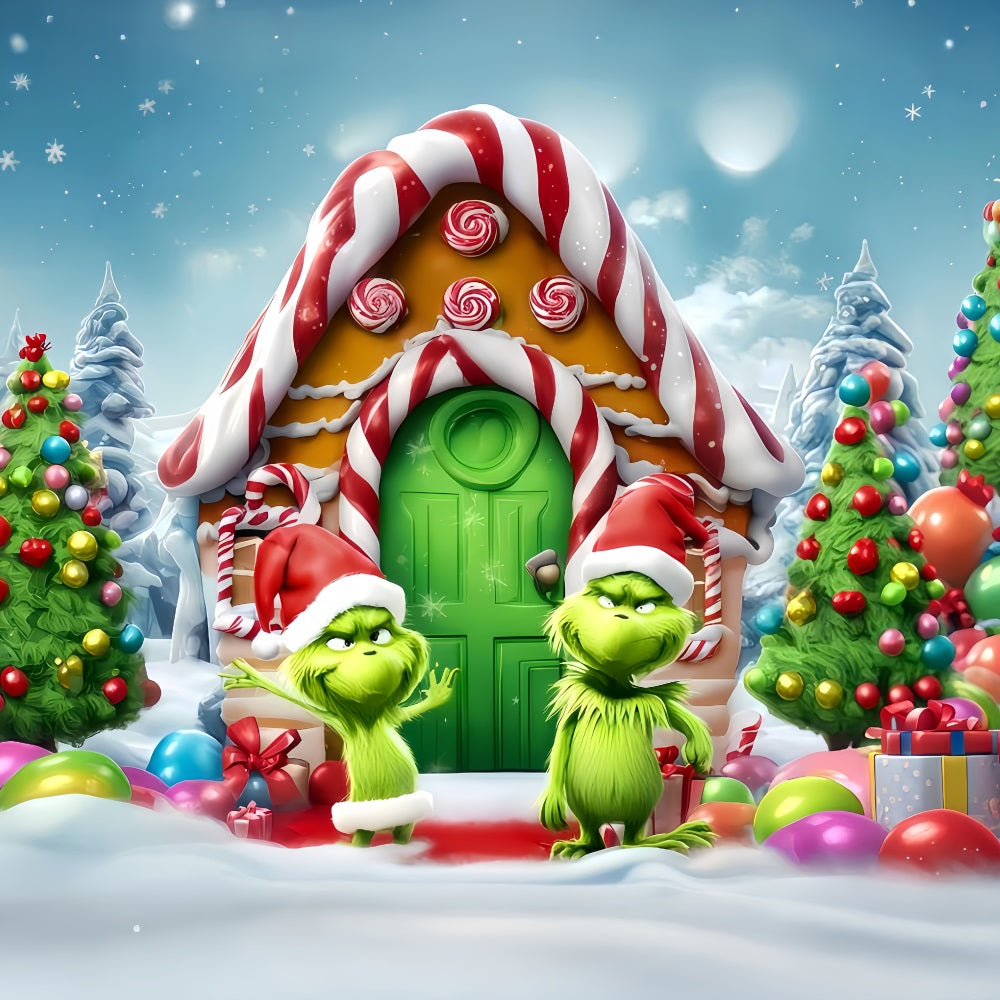 Grinch-Fotohintergrund Süßigkeitenhaus Grinch Funland Weihnachtshintergründe TWW510-51