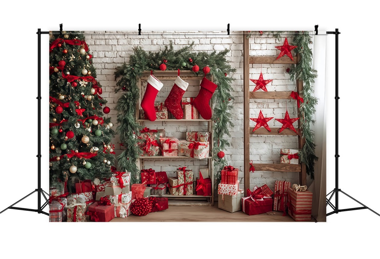 Weihnachtswand-Hintergrund Gemütliche Strümpfe Geschenkeecke Weihnachtshintergründe TWW510-57
