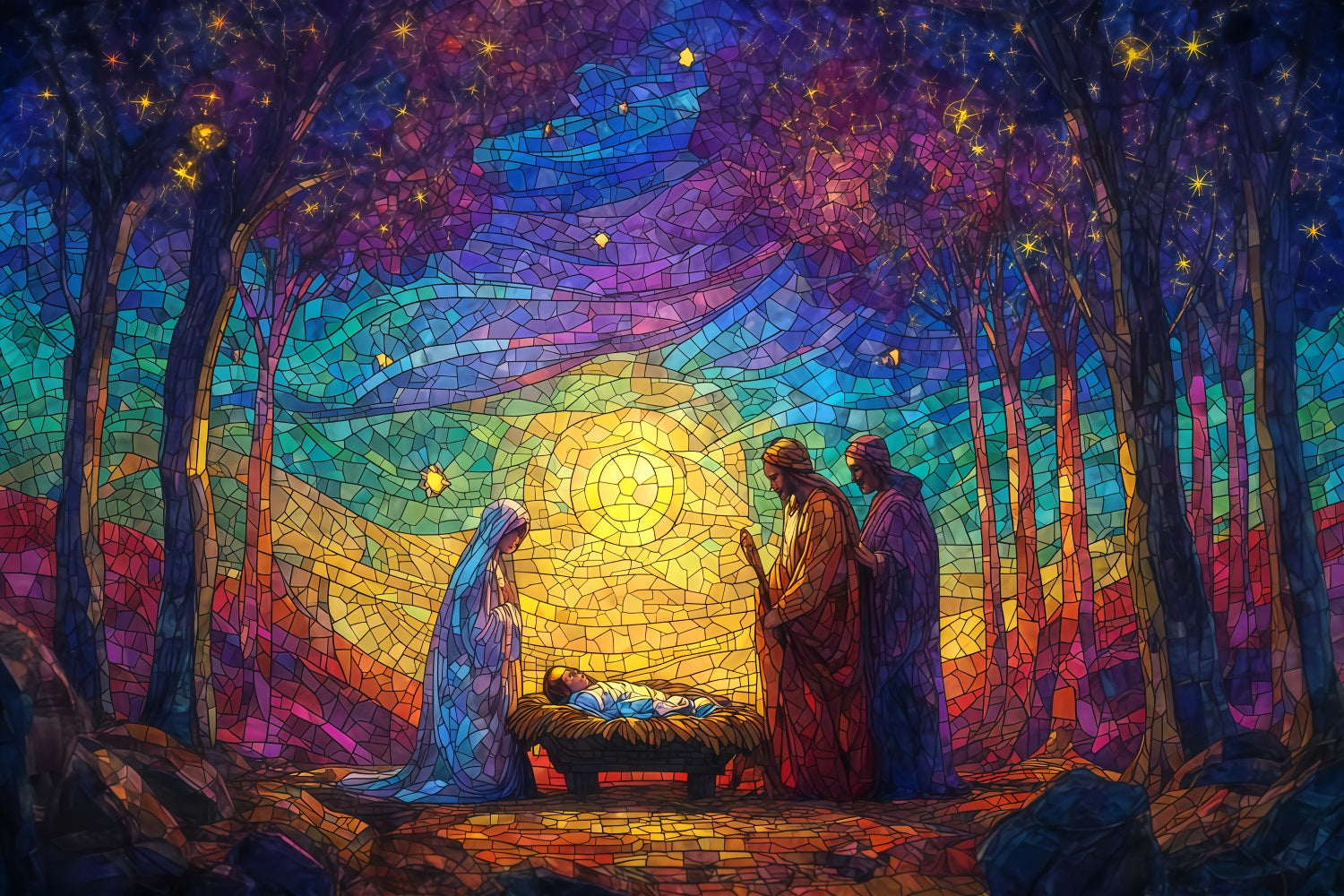 Krippen-Hintergrund Buntglas-Krippe Glanz Weihnachts-Hintergründe Verkauf TWW510-60