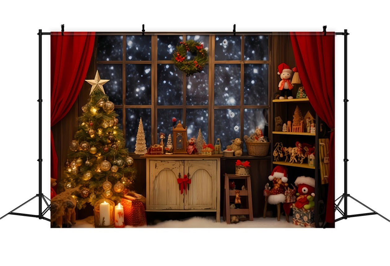 Weihnachtsmann-Werkstatt-Hintergrund Gemütliches Fenster Spielzeug-Ecke Weihnachts-Hintergrund-Ideen TWW510-61
