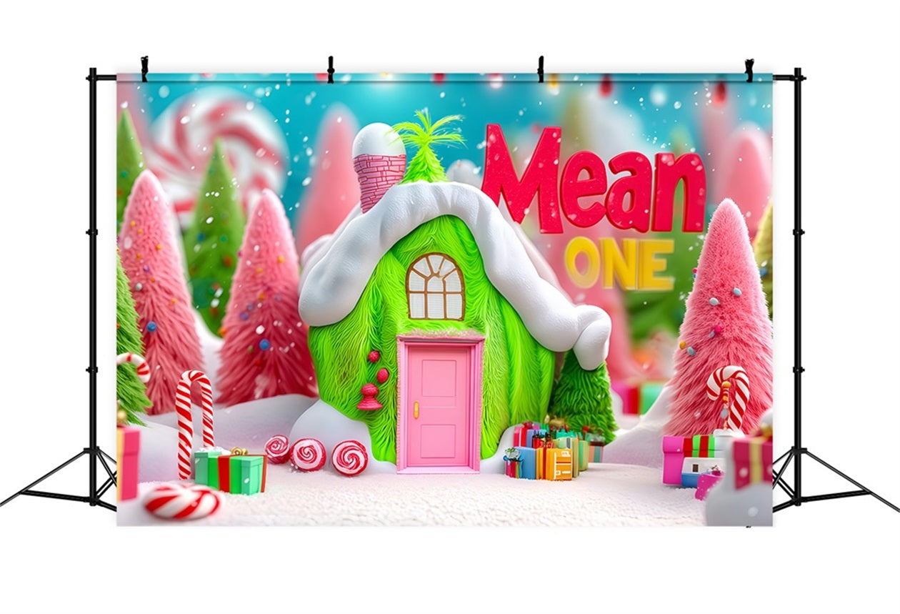 Grinch-Foto-Hintergrund Whoville Grünes Bonbon-Häuschen Weihnachts-Hintergründe TWW510-63