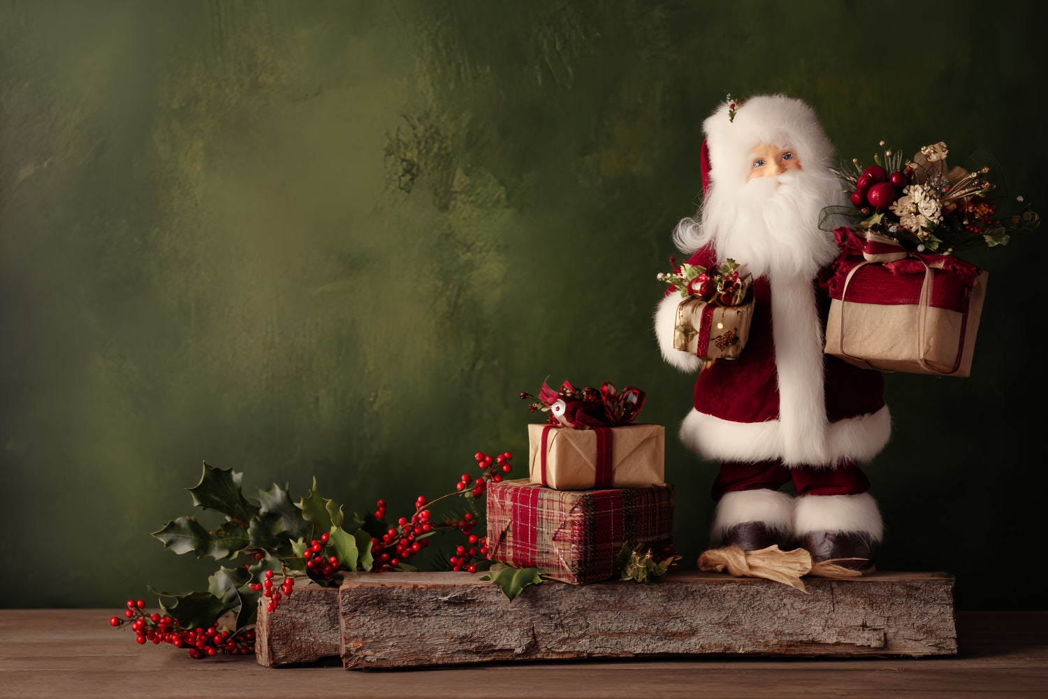 Weihnachtsmann-Hintergrund Rustikaler Weihnachtsmann-Geschenktisch Weihnachtsfotografie-Hintergründe TWW510-71