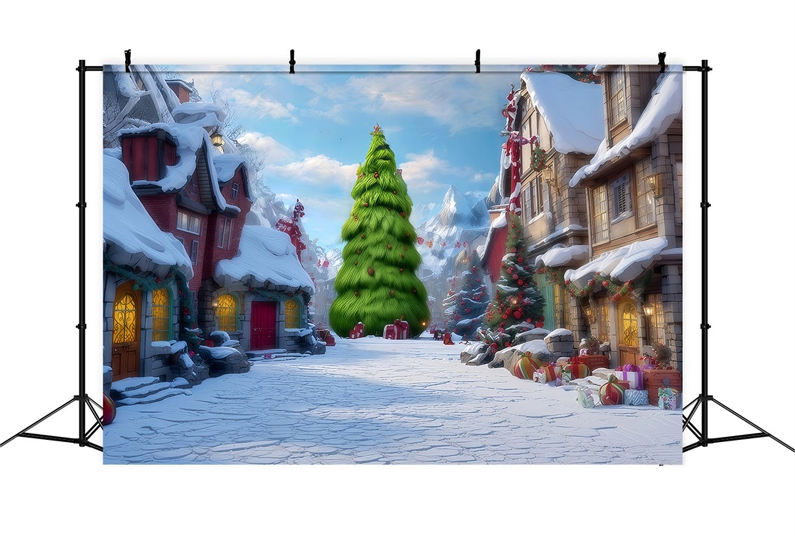 Grinch-Hintergründe Whoville Verschneite Dorfstraße Weihnachts-Hintergründe TWW510-73