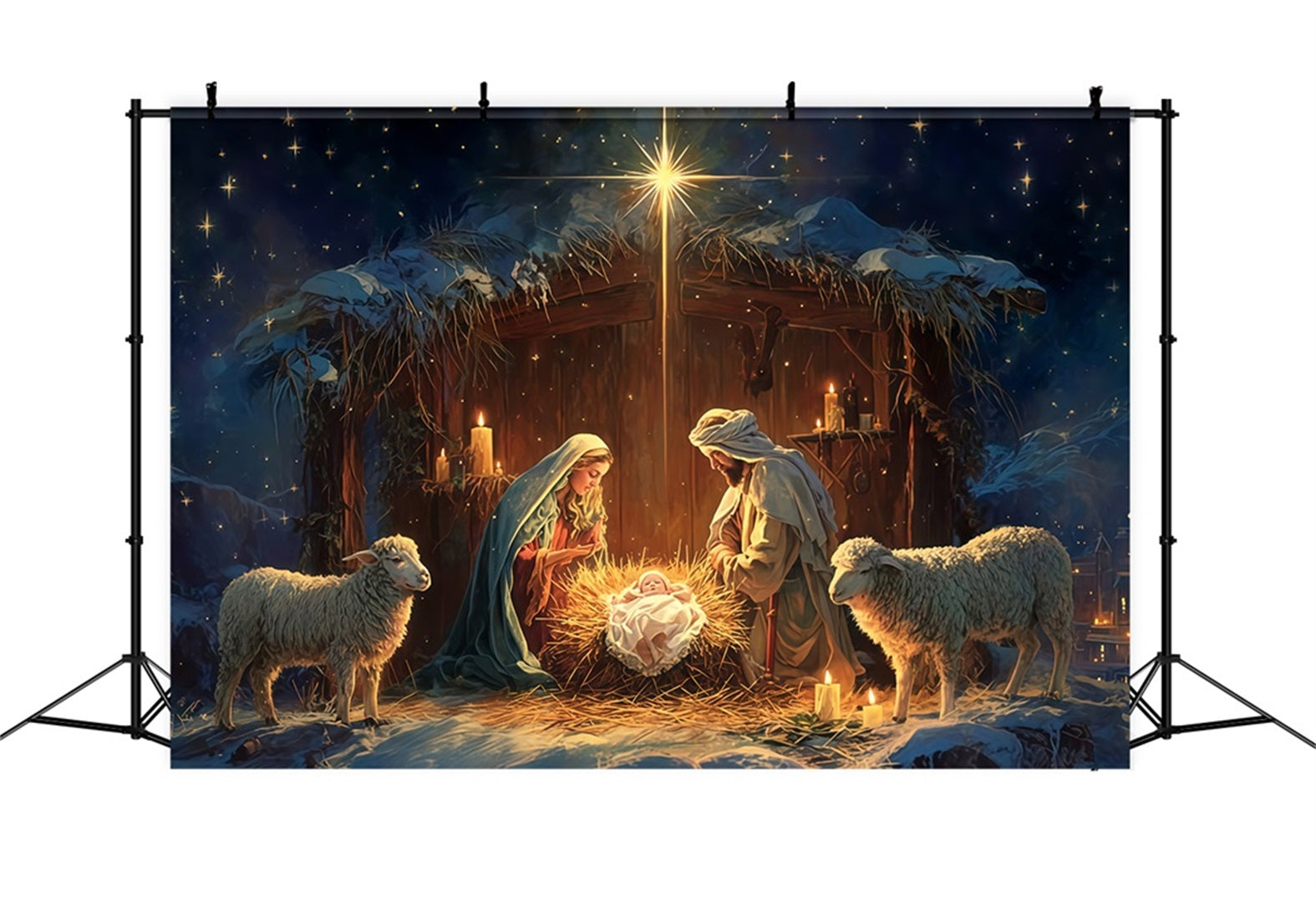 Krippen-Hintergrund Heilige Familie Krippe Nacht Weihnachts-Hintergründe TWW510-81