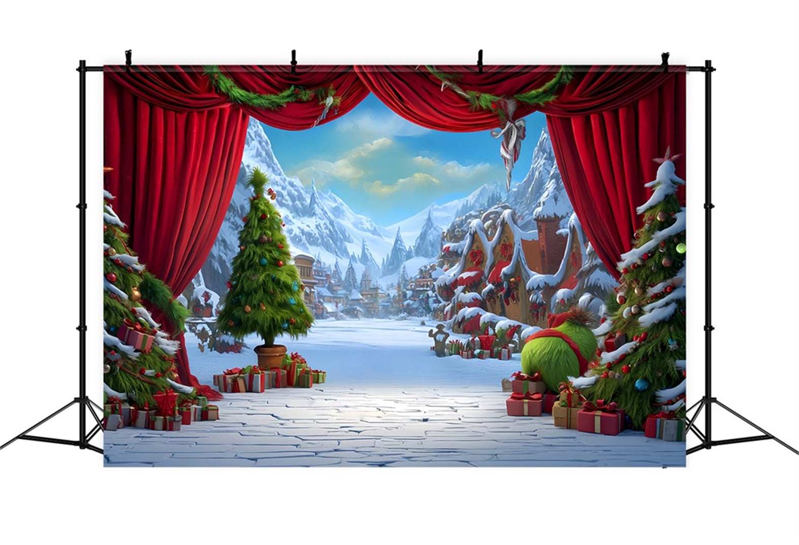 Grinch-Hintergrund Whoville Festliche Winterbühne Weihnachtsfoto-Hintergründe TWW510-83