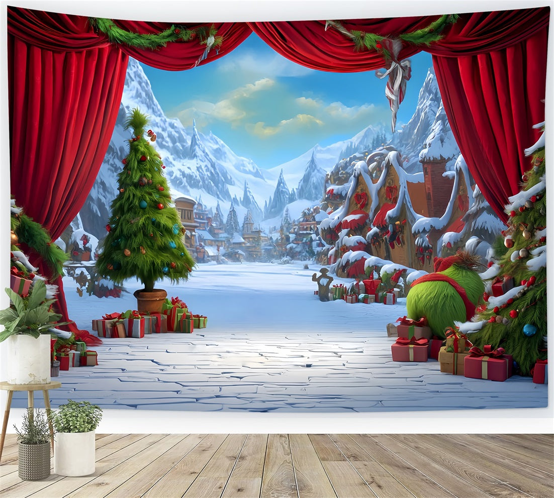 Grinch-Hintergrund Whoville Festliche Winterbühne Weihnachtsfoto-Hintergründe TWW510-83