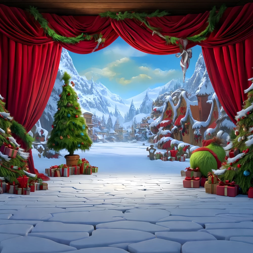 Grinch-Hintergrund Whoville Festliche Winterbühne Weihnachtsfoto-Hintergründe TWW510-83