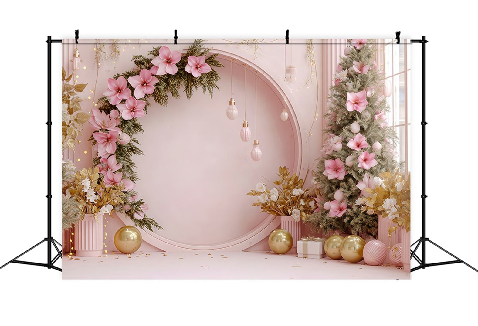 Weihnachtswand-Hintergrund Blush Floral Holiday Arch Weihnachtshintergründe im Angebot TWW510-84