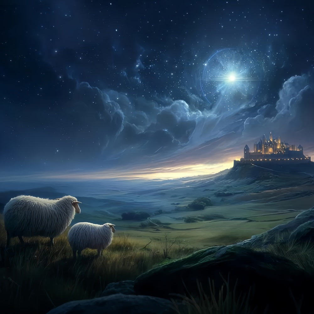 Krippen-Hintergrund Hirten beobachten fernes Licht Weihnachts-Hintergründe TWW510-89