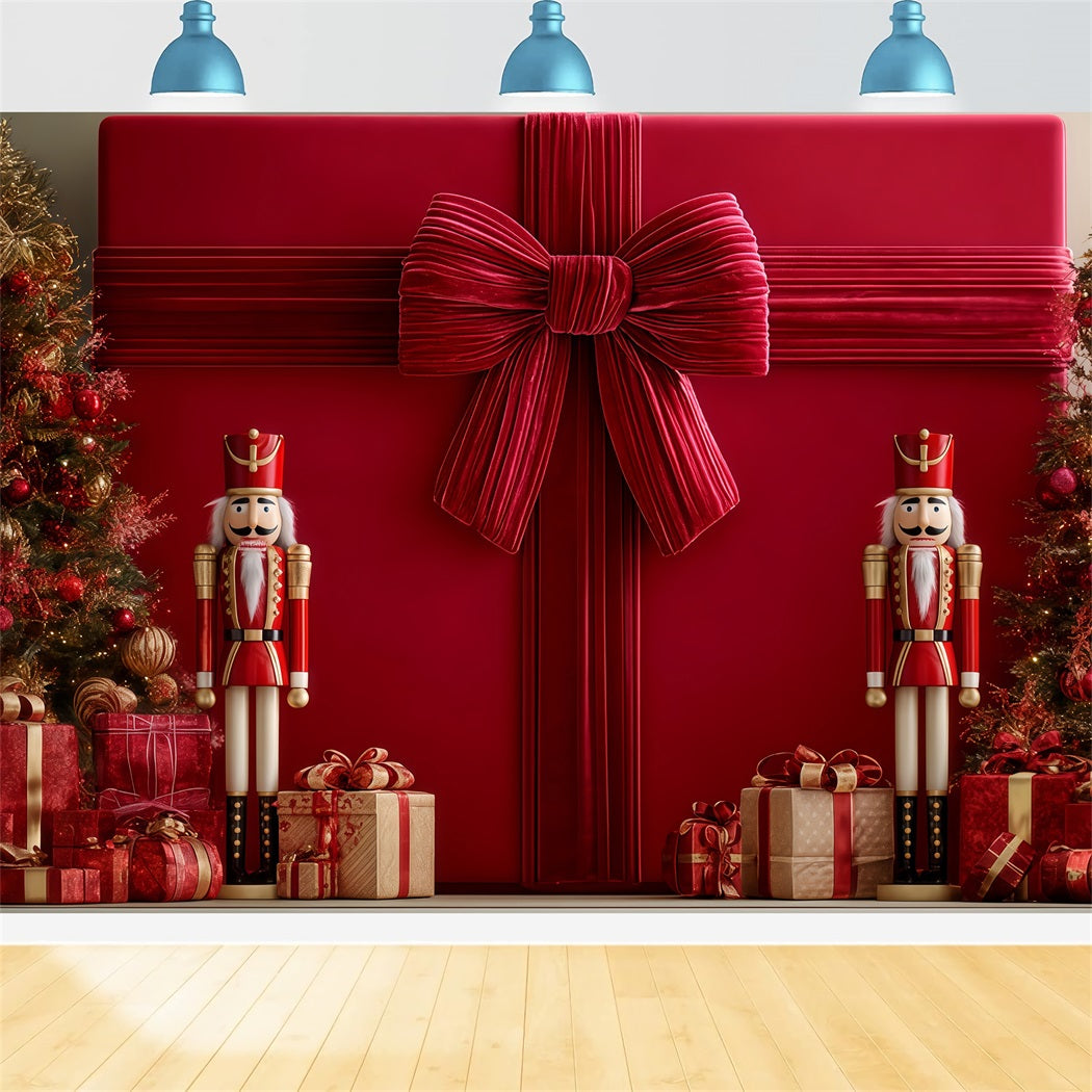 Riesenschleifen-Hintergrund Riesiges Geschenk Nussknacker-Display Weihnachtshintergründe TWW510-97