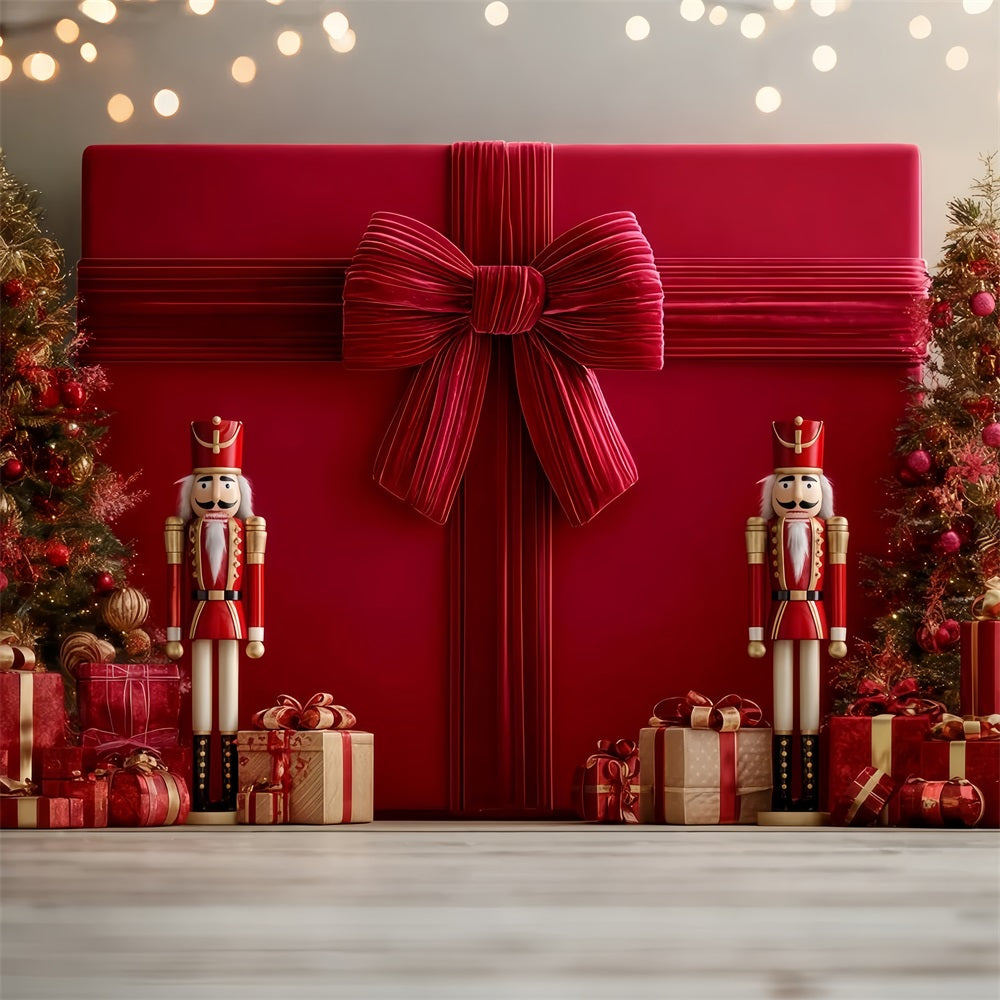 Riesenschleifen-Hintergrund Riesiges Geschenk Nussknacker-Display Weihnachtshintergründe TWW510-97