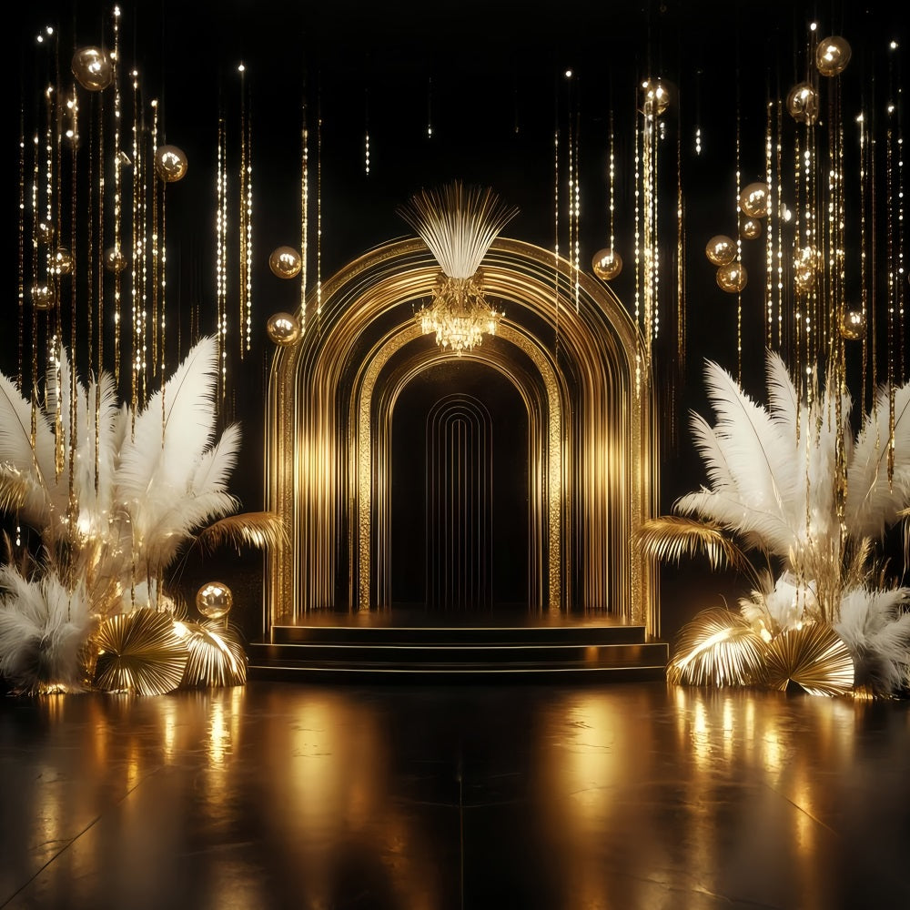 Neujahrshintergrund Goldener Luxusbogen Feder Glückwunsch zum neuen Jahr Banner TWW512-12