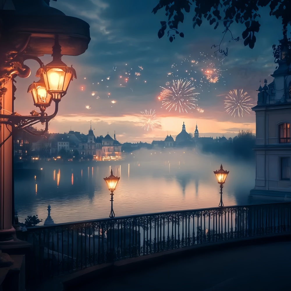 Neujahrsfoto-Hintergrund Goldener See Feuerwerk Glanz Stadt bei Nacht Hintergrund TWW512-13