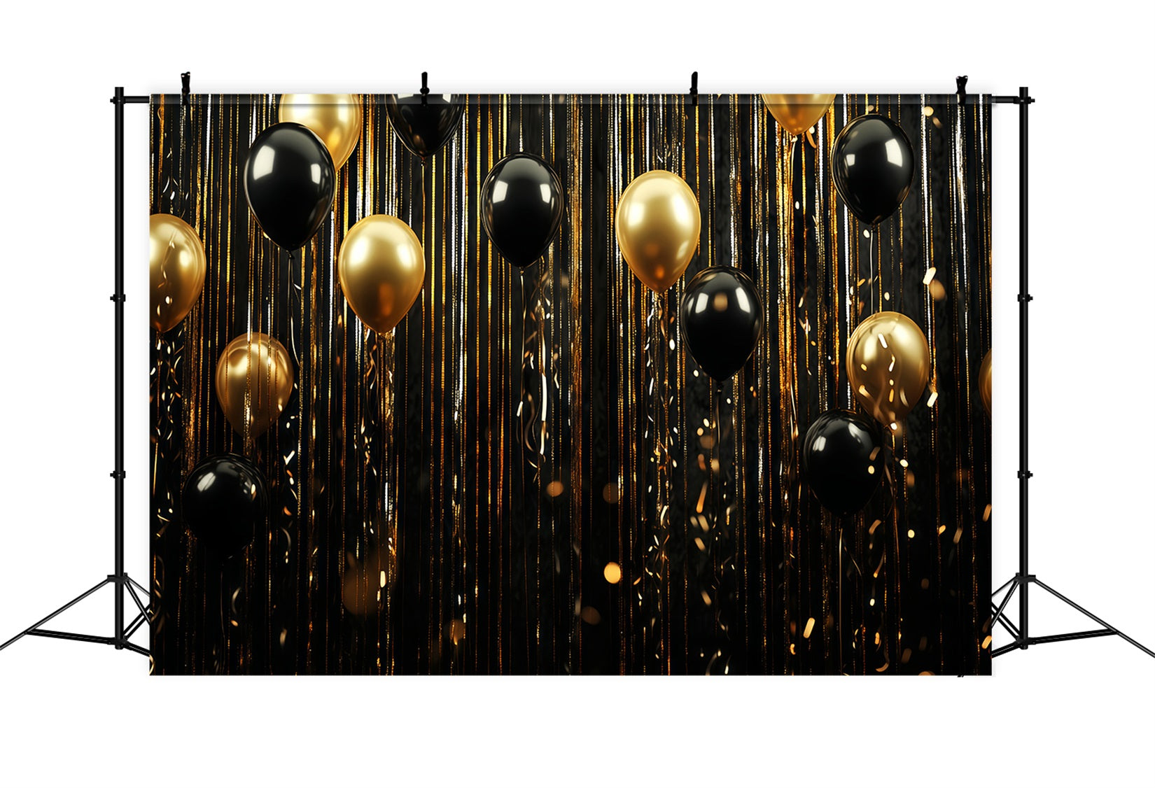Frohes Neues Jahr Hintergrund Schwarz-goldene Luftballons Glitzerhintergründe TWW512-14