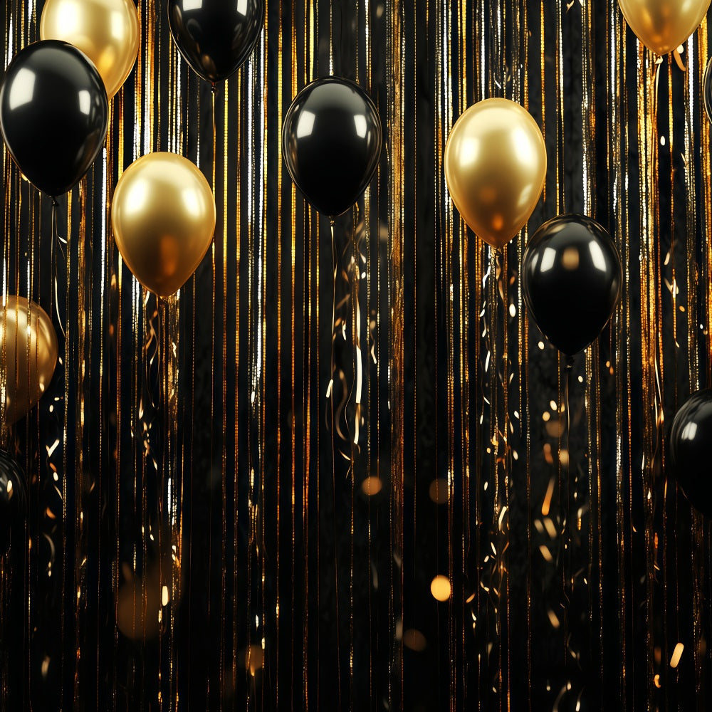 Frohes Neues Jahr Hintergrund Schwarz-goldene Luftballons Glitzerhintergründe TWW512-14