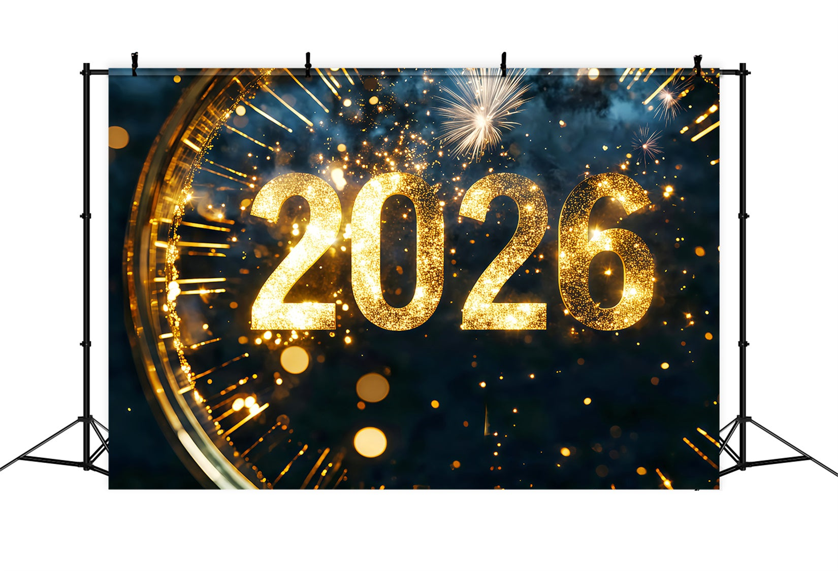2026 Neujahrs-Hintergrund Glitzernder Countdown Funkenregen Uhr Foto-Hintergrund TWW512-16