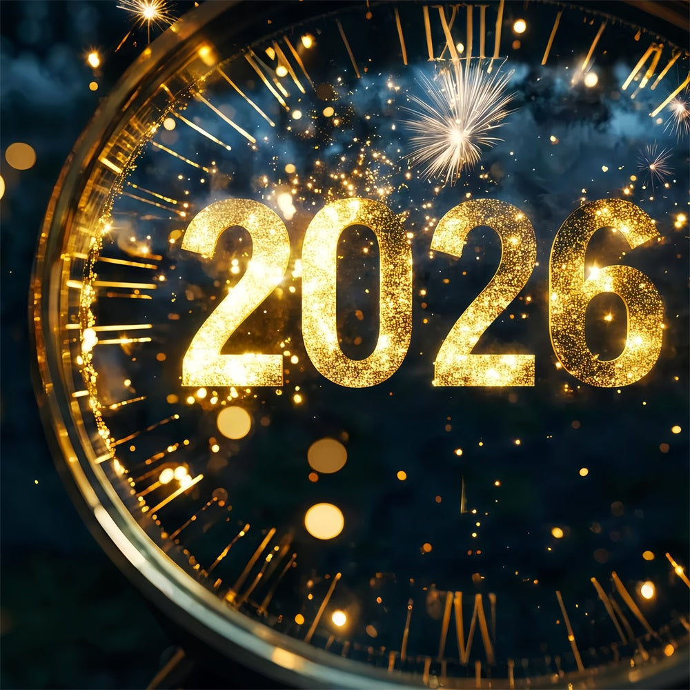 2026 Neujahrs-Hintergrund Glitzernder Countdown Funkenregen Uhr Foto-Hintergrund TWW512-16