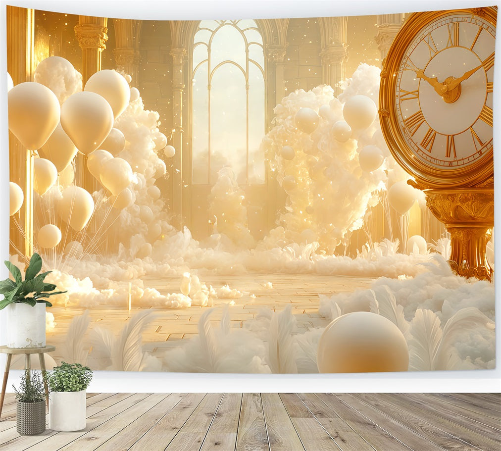 Ideen für Neujahrs-Hintergründe Goldene Wolken Ballons Fantasie Countdown-Uhr Hintergrund TWW512-18