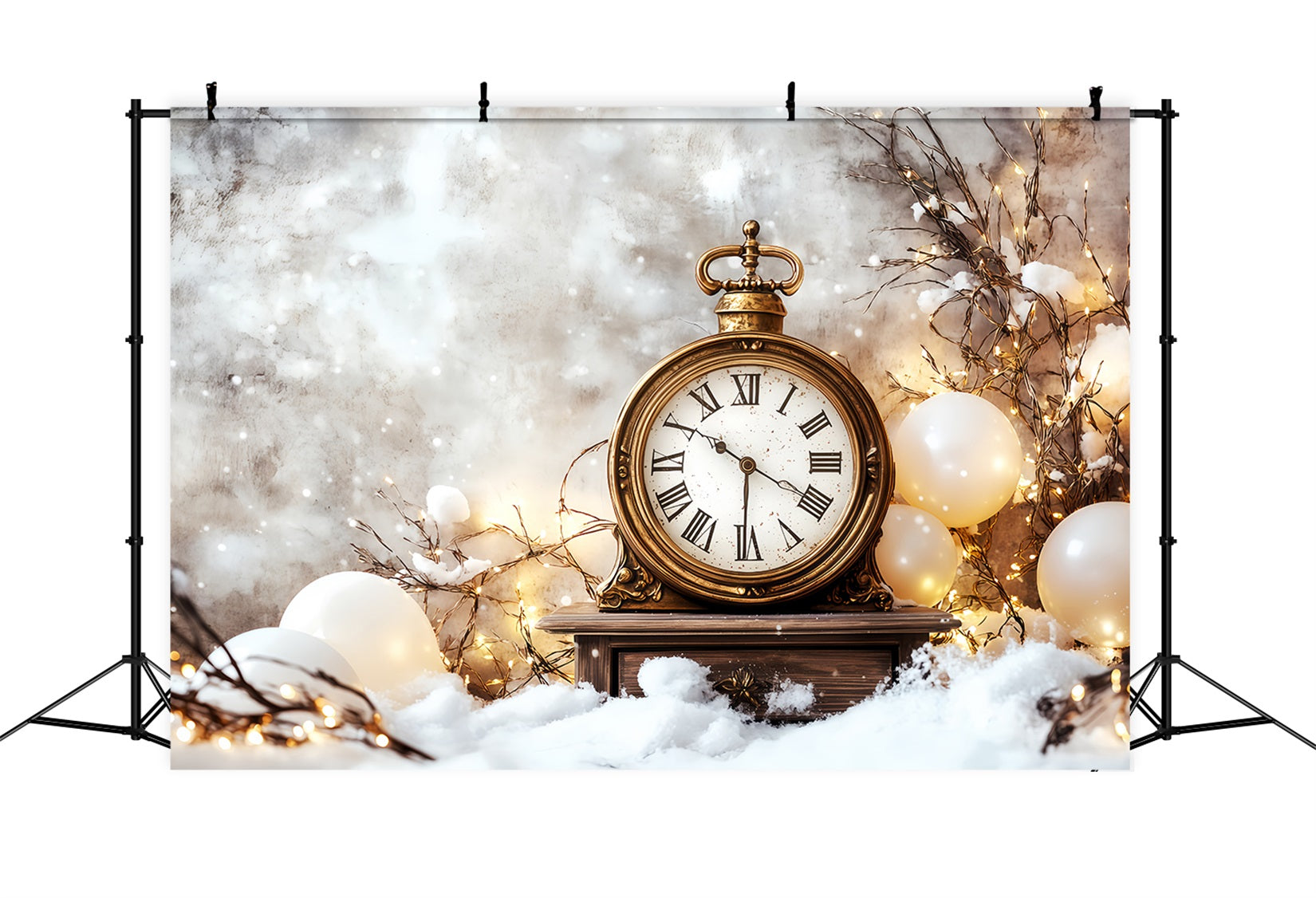 Neujahrshintergrund Verschneiter Countdown Goldglitter Uhr Fotohintergrund TWW512-21
