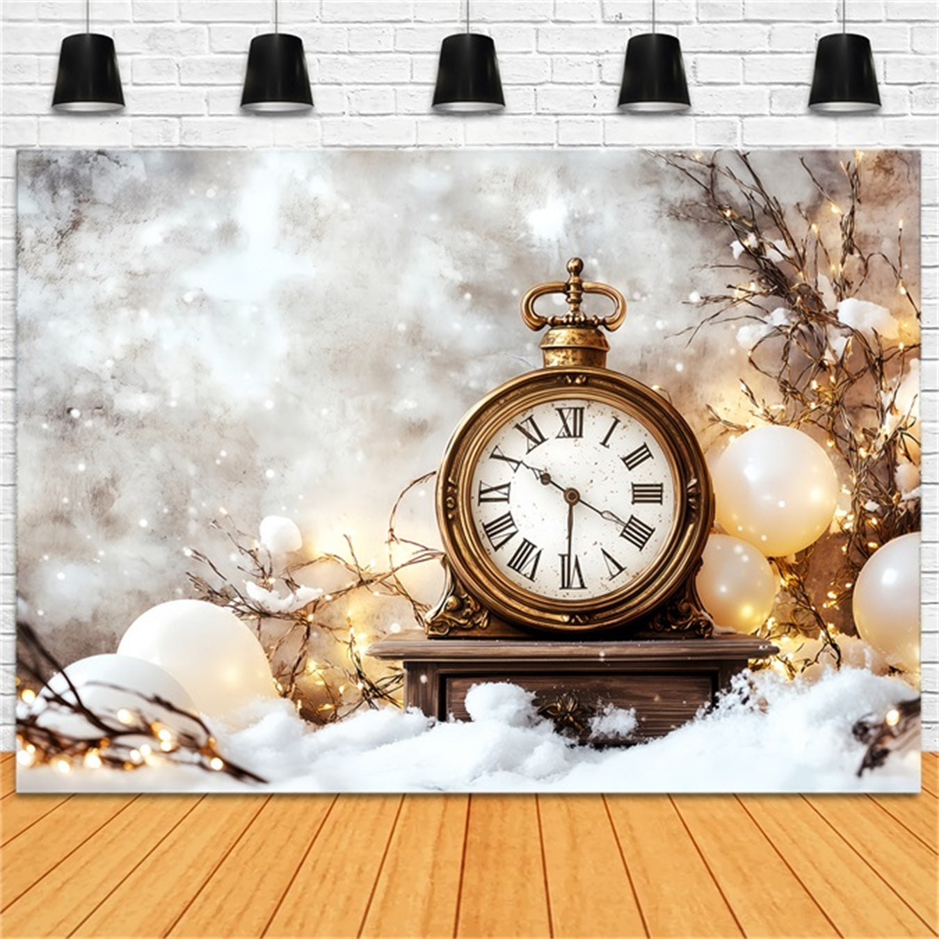 Neujahrshintergrund Verschneiter Countdown Goldglitter Uhr Fotohintergrund TWW512-21