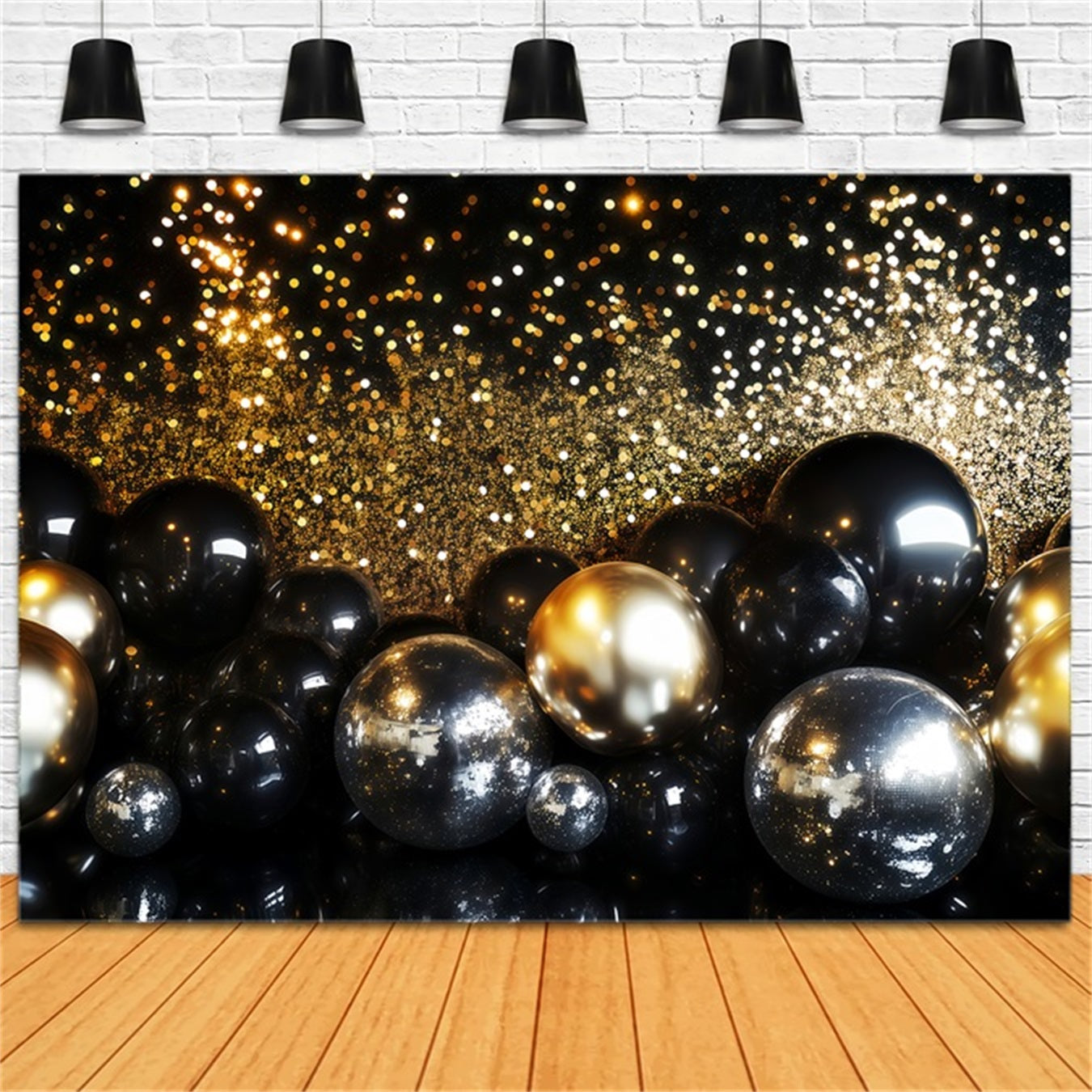 Neujahrs-Hintergrund Goldglitter Schimmer Bokeh Silvester-Ballon-Hintergrund TWW512-25