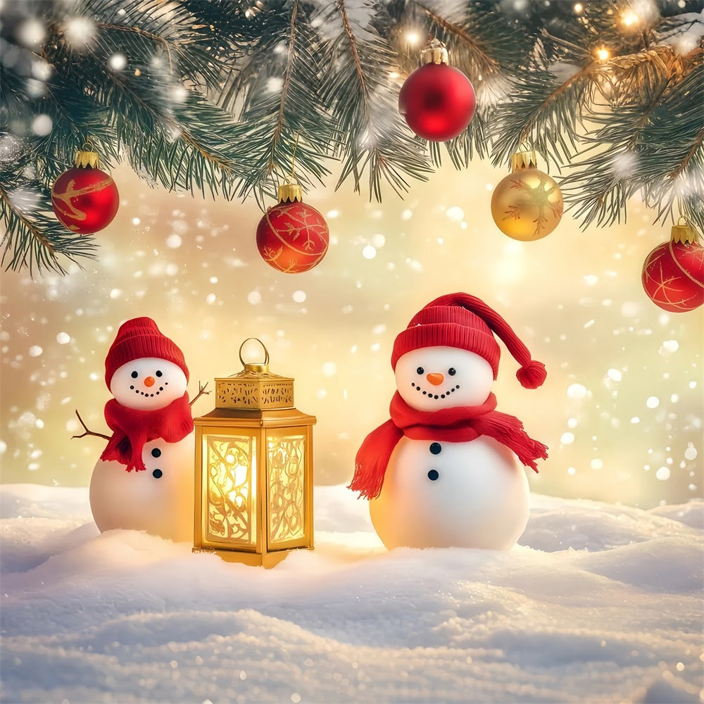 Neujahrshintergrund Niedliche Schneemänner Laternen Glanz Frohes Neues Jahr Hintergrund TWW512-5