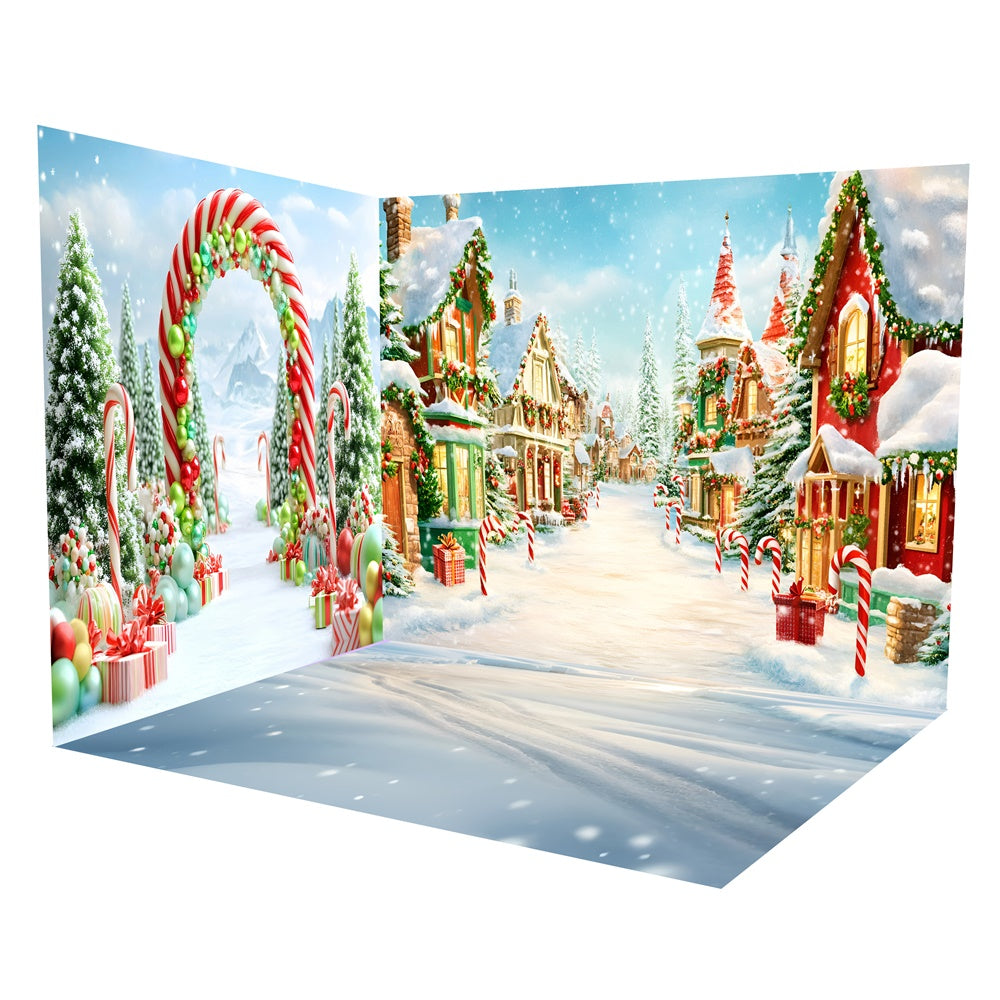 Weihnachtsdorf Backdrop Zuckerstangen Village Backdrop Room Set TWW57-44