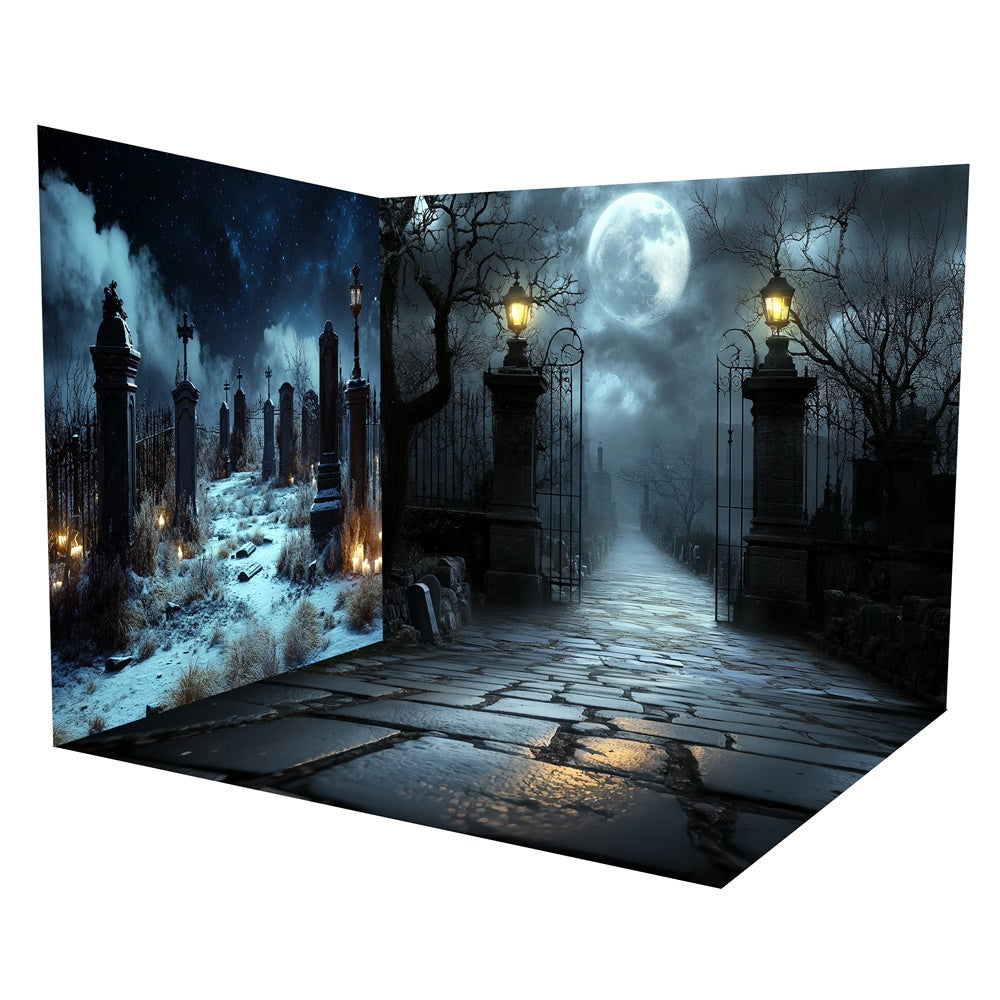 Halloween-Friedhof-Hintergrund Vollmond-Geisterpfad-Hintergrund-Raumset TWW57-54