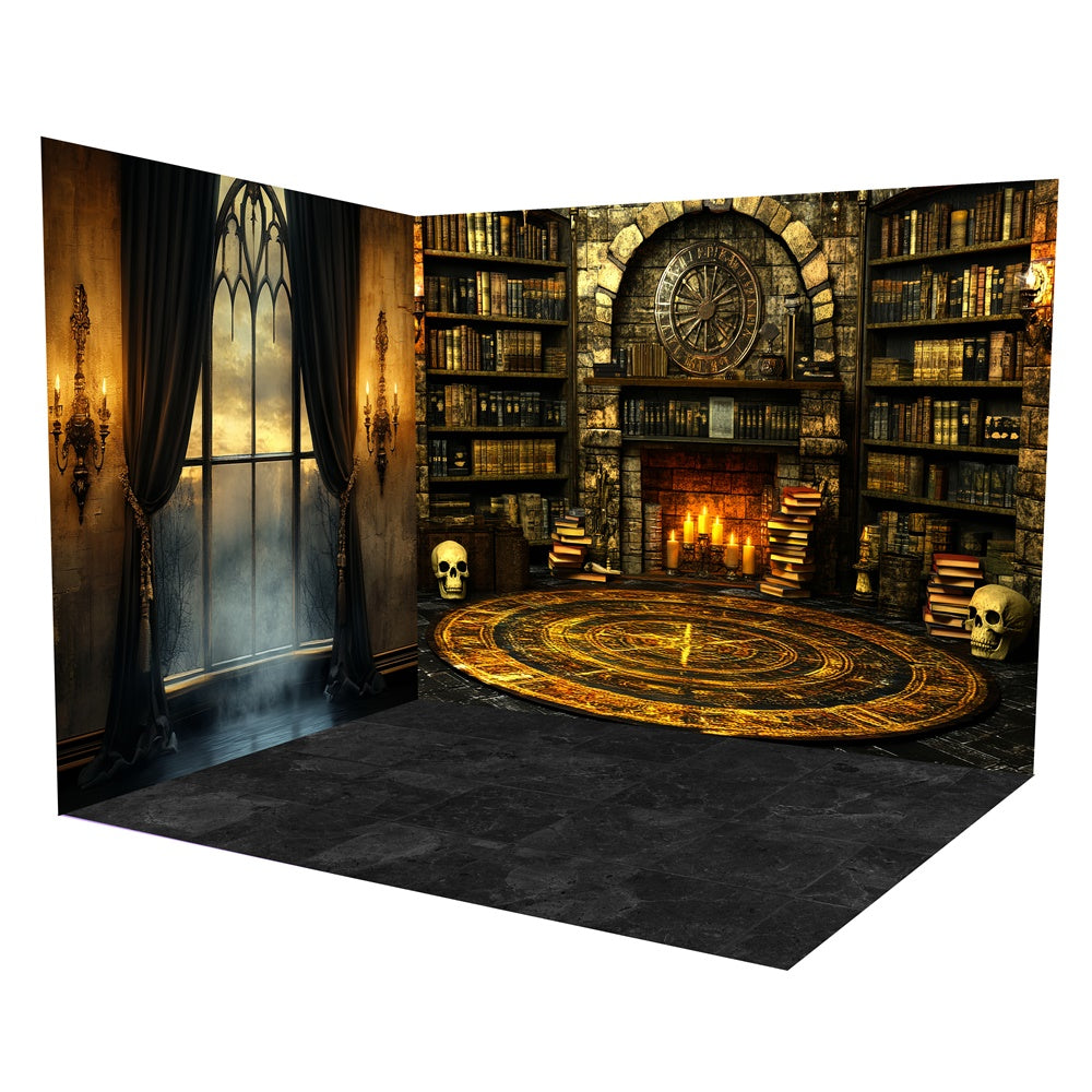 Halloween Fotokulisse Kerzenschein Magisches Arbeitszimmer Backdrop Raumset TWW57-55