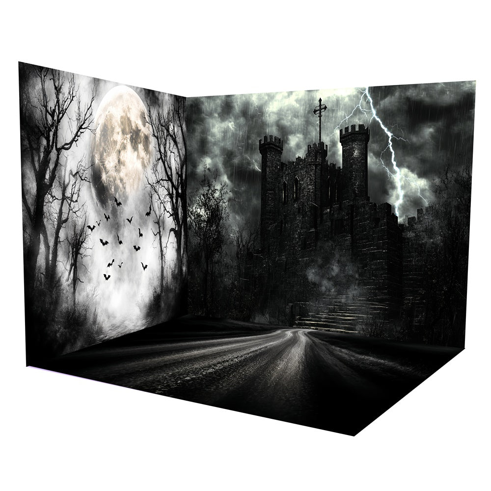 Halloween Fotohintergrund Stürmische Fledermäuse Türme Backdrop Raum Set TWW57-56