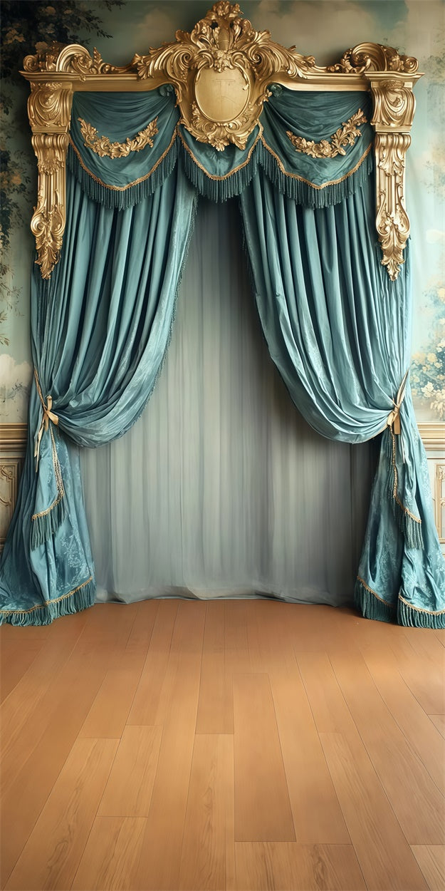 Vintage-Fotohintergrund Goldverzierte Vorhänge Sweep Backdrop TWW57-79