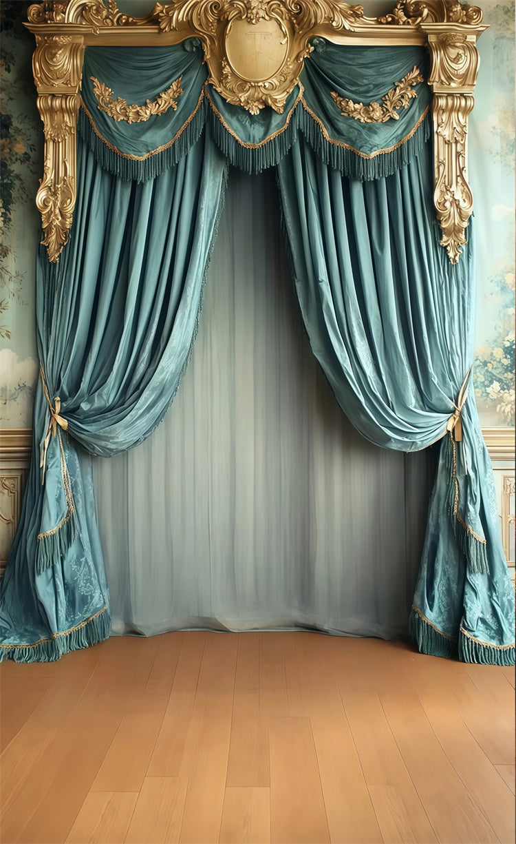 Vintage-Fotohintergrund Goldverzierte Vorhänge Sweep Backdrop TWW57-79