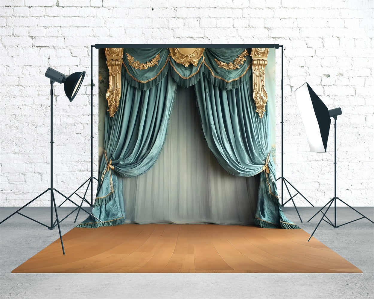Vintage-Fotohintergrund Goldverzierte Vorhänge Sweep Backdrop TWW57-79