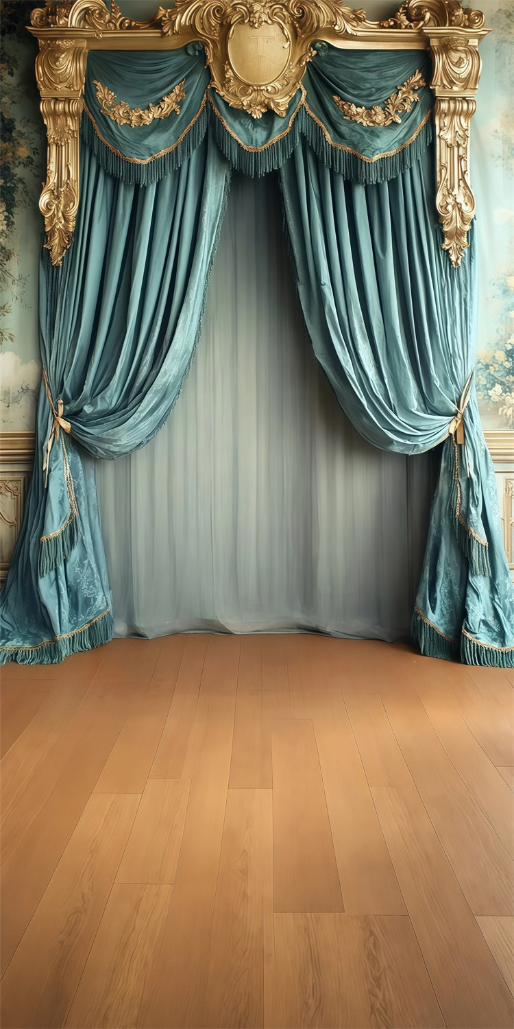 Vintage-Fotohintergrund Goldverzierte Vorhänge Sweep Backdrop TWW57-79