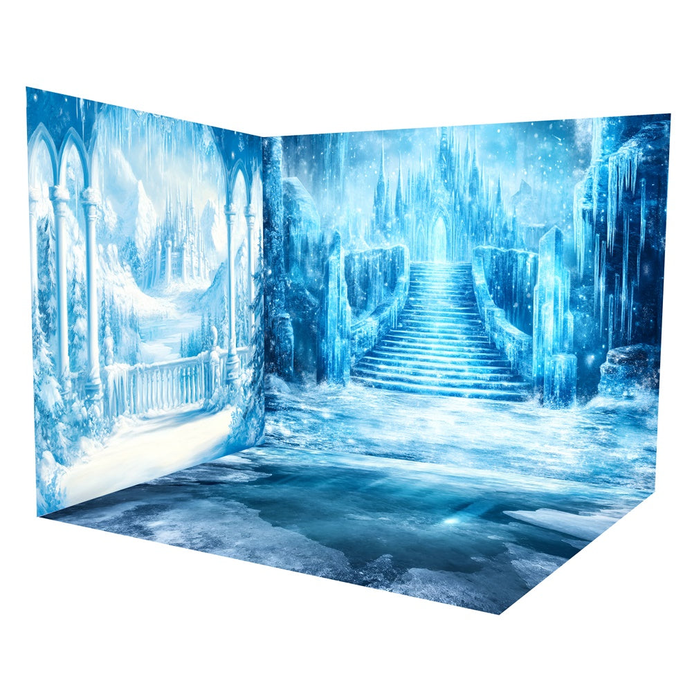 Winterliche Schloss-Hintergrundkulisse Gefrorener Kristallpalast Backdrop Raumset TWW57-90