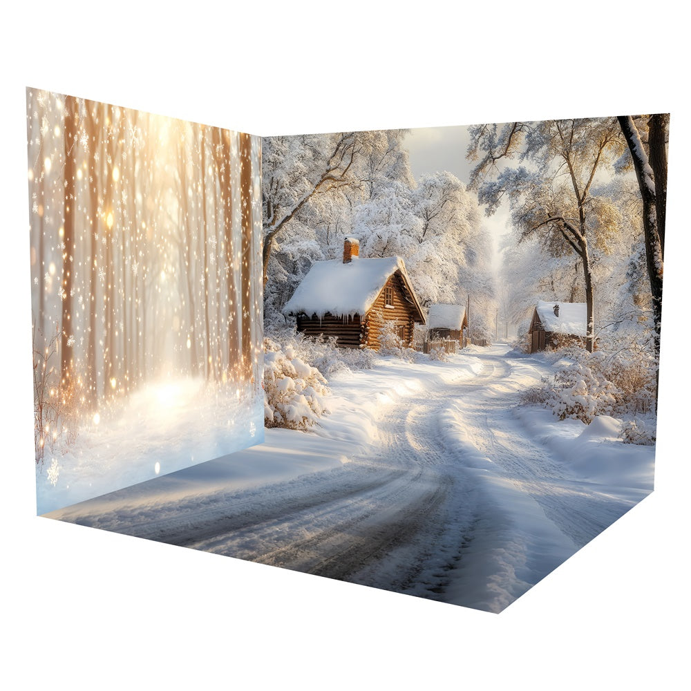 Winter Schnee Gemütliche Schneehütte Trail Kulisse Zimmer Set TWW57-99