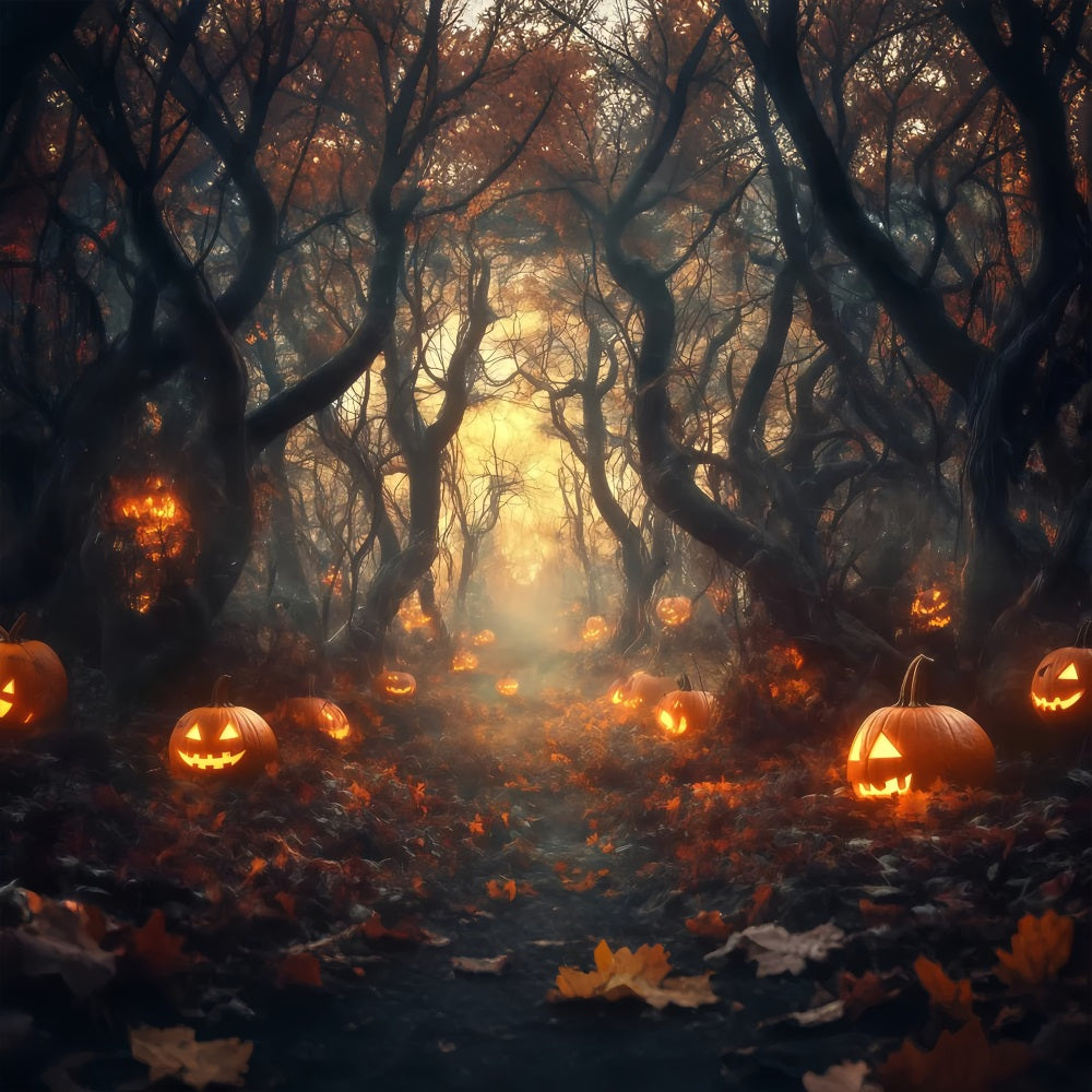 Halloween-Friedhof-Fotohintergrund leuchtender Jack O'Lantern-Waldweg Halloween-Fotokulissen TWW58-33