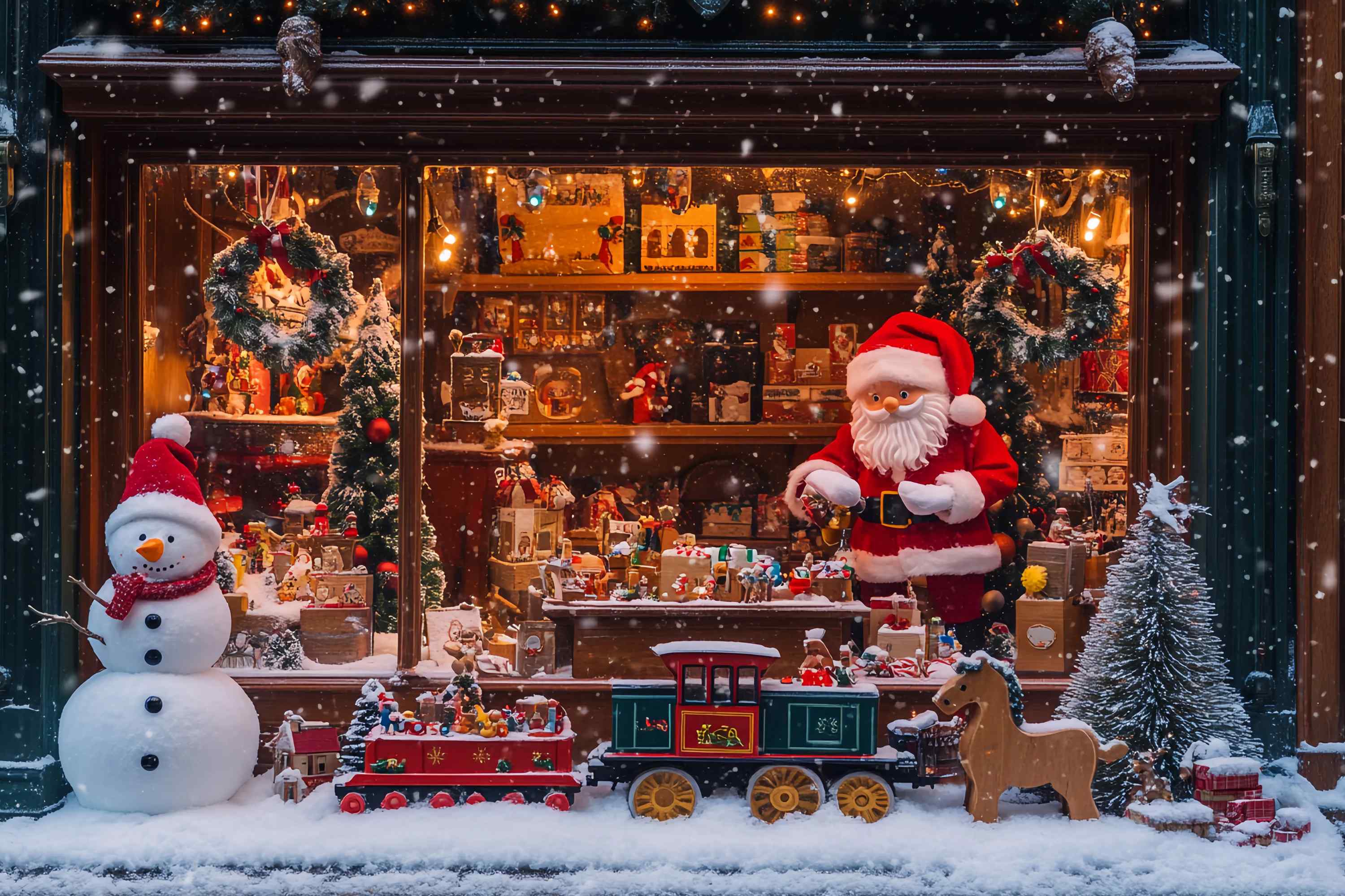 Weihnachtsmann Werkstatt Backdrop Verschneiter Spielzeugladen Weihnachtsmann Zug Weihnachten FotoFotohintergrund TWW58-55