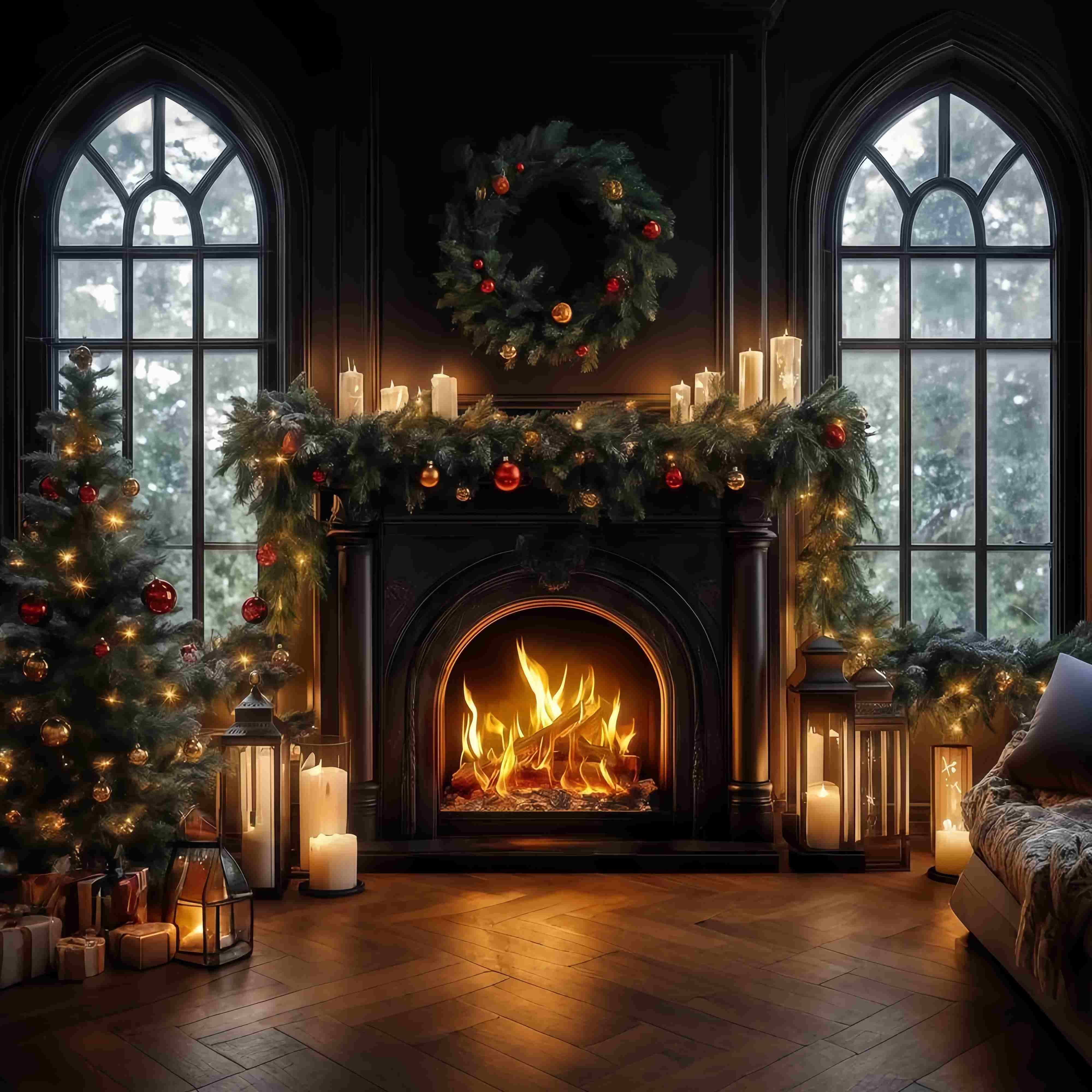 Weihnachten Kamin Fotohintergrund Kerzenlicht Schwarzer Kamin Kranz Weihnachten Fotohintergrund Fotografie TWW58-64