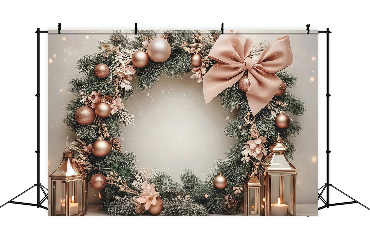 Rosa Weihnachten Backdrop Blush Bauble Pine Wreath Laterne Glow Weihnachten Fotografie Studiohintergrund TWW58-78