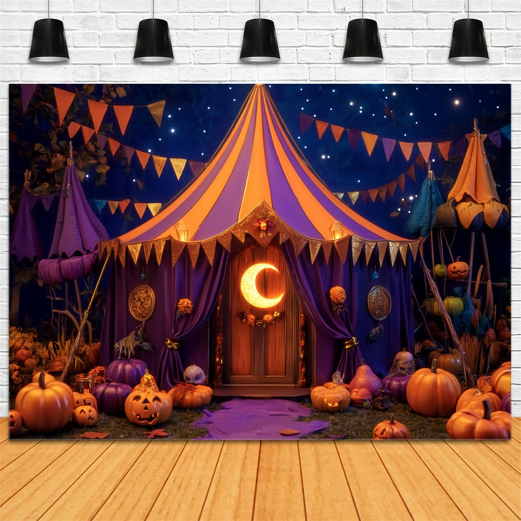 Halloween-Zirkus-Fotohintergrund Kürbis Halbmond Zelt Zirkus-Fotohintergrund TWW59-1