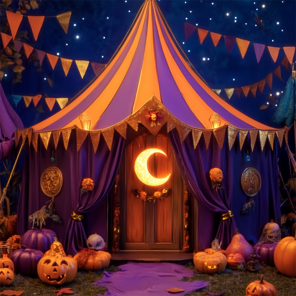Halloween-Zirkus-Fotohintergrund Kürbis Halbmond Zelt Zirkus-Fotohintergrund TWW59-1