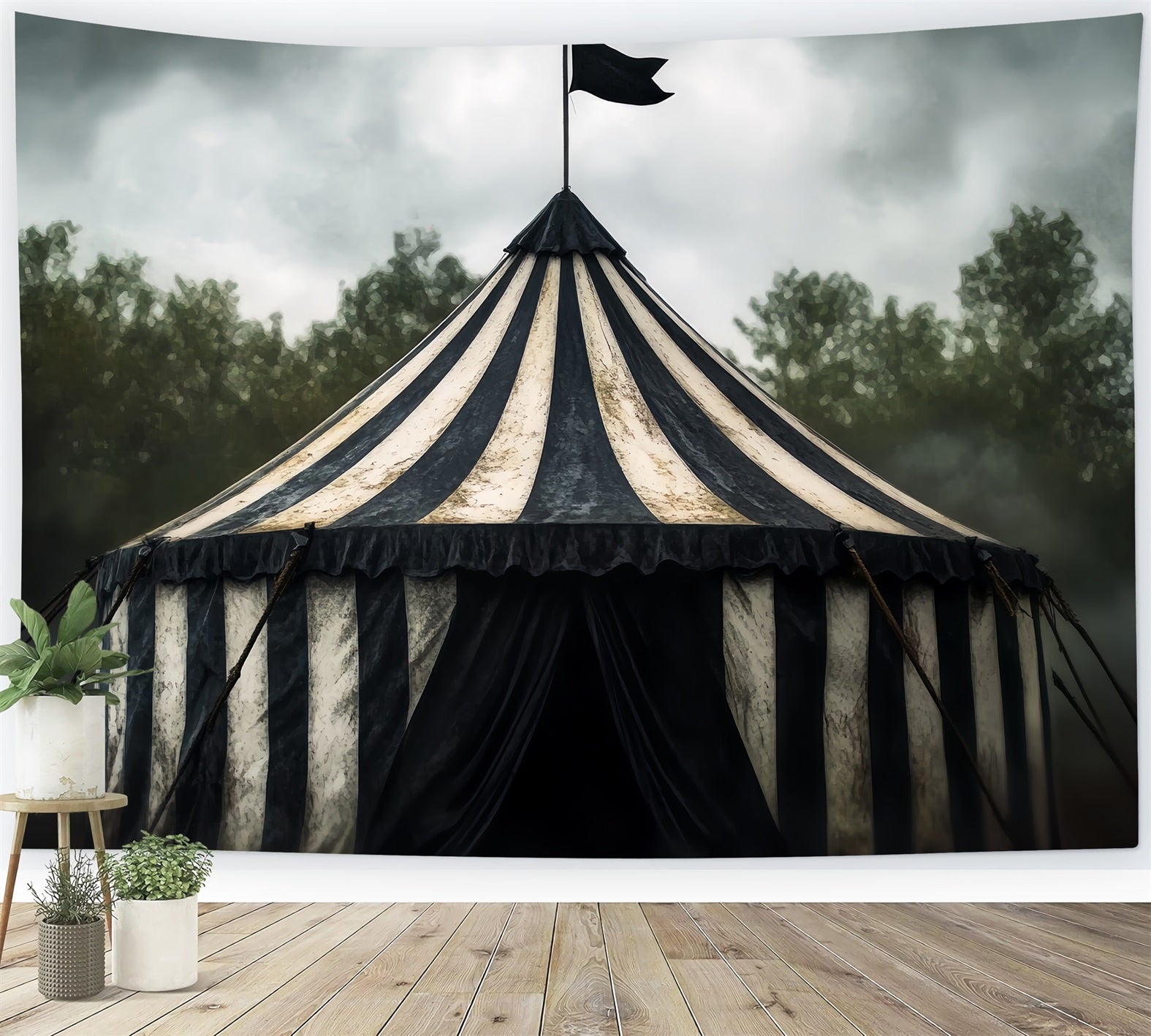 Karnevalszelt-Fotohintergrund Vintage Schwarz-Weißes Zelt Zirkus Karnevals-Fotohintergrund TWW59-10