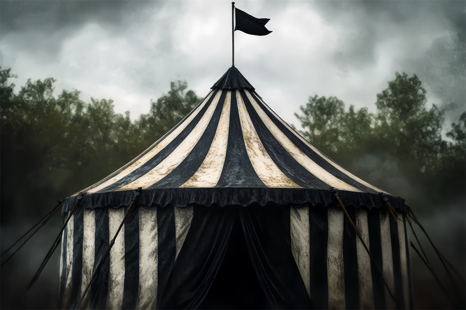 Karnevalszelt-Fotohintergrund Vintage Schwarz-Weißes Zelt Zirkus Karnevals-Fotohintergrund TWW59-10