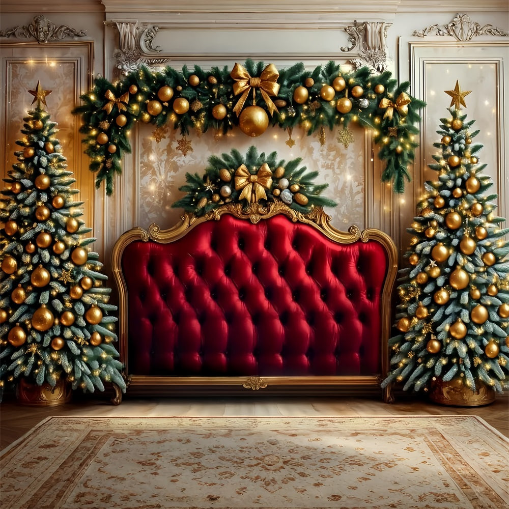 Kopfteil Fotohintergrund Goldene Ornamente Roter Samt WeihnachtsFotohintergrund-Ideen TWW59-104