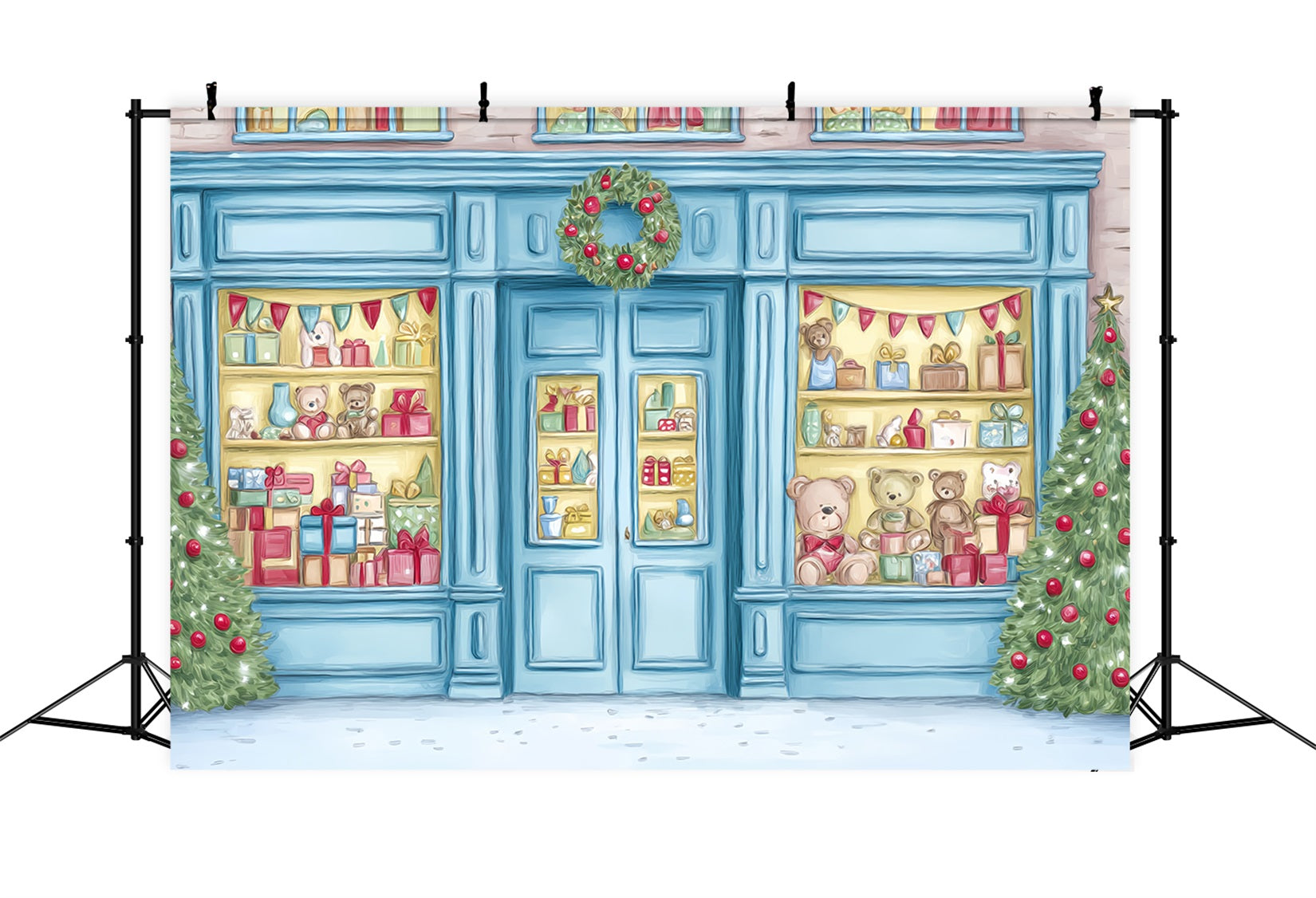 Spielzeugladen Fotohintergrund Spielzeugladen-Schaufenster Teddybären-Auslage WeihnachtsFotohintergrund TWW59-105